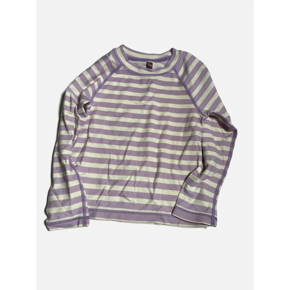 Tea Collection Rash Guard Kids 4T Purple Striped Long Sleeve Swim Top UV Protect